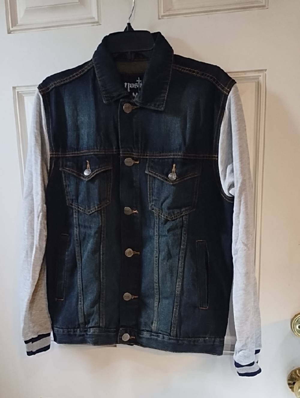 Nostic Unisex  Dark Denim Jacket with Light Gray Sleeve Panels